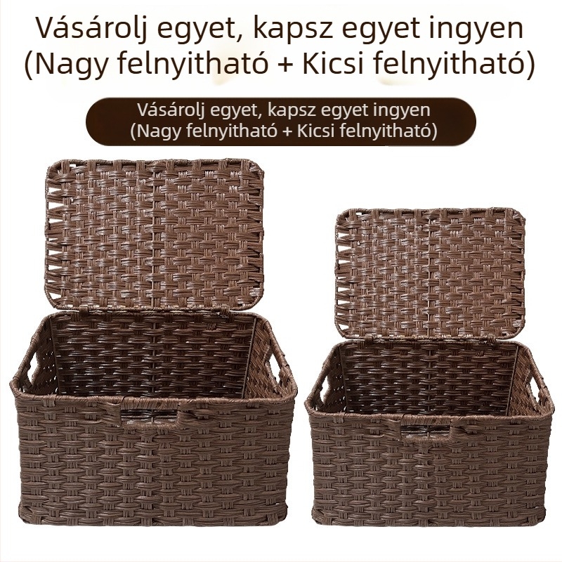 Kézzel készített tárolókosár imitatív rattan és fű szövésével, különféle tárgyak, nassolnivalók és játékok számára