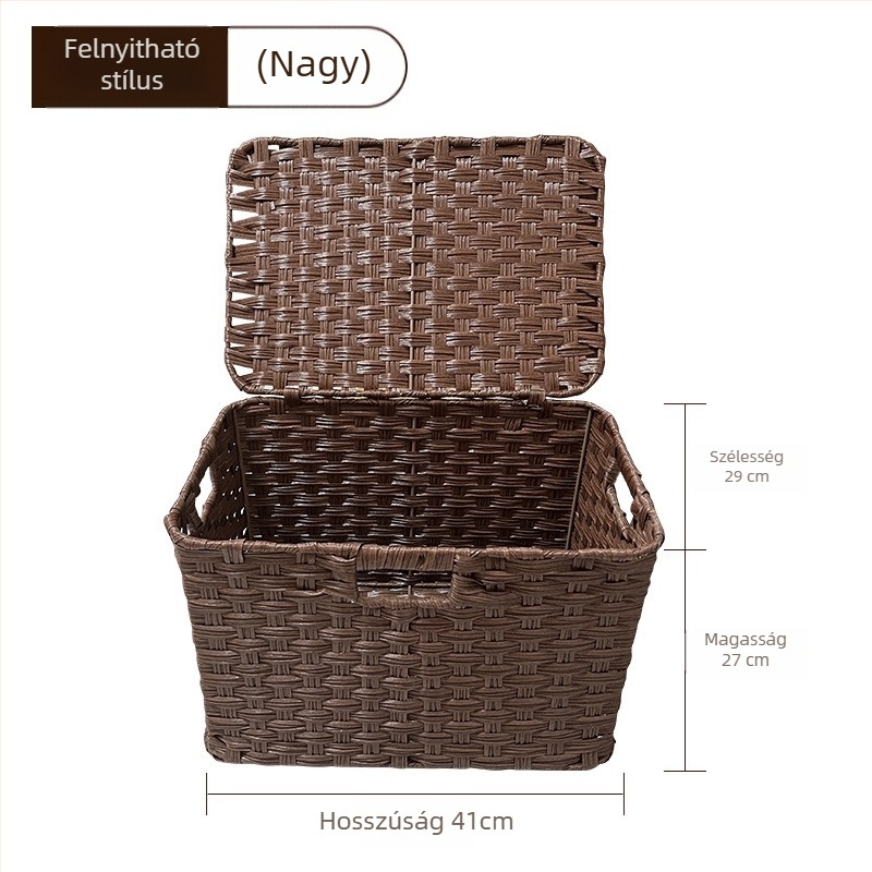 Kézzel készített tárolókosár imitatív rattan és fű szövésével, különféle tárgyak, nassolnivalók és játékok számára