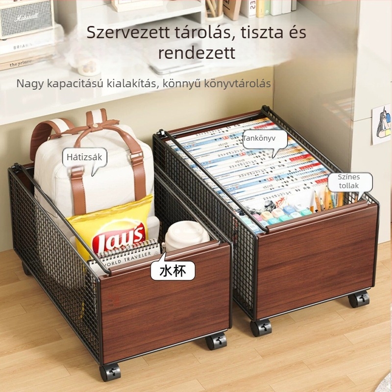 Asztal alatti mobil tárolópolc táskák és könyvek számára