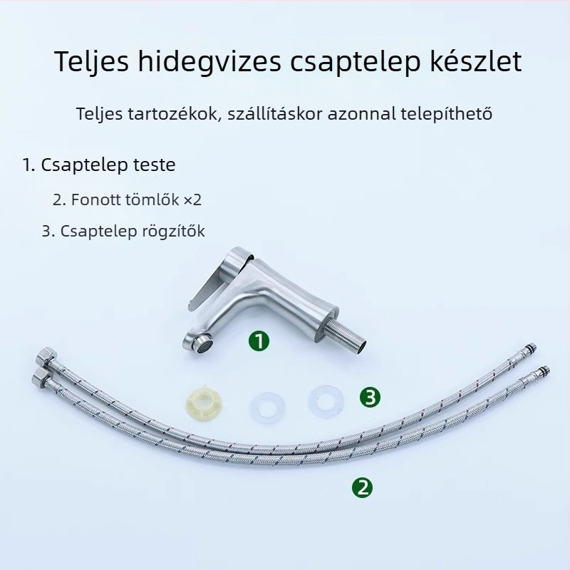 304 rozsdamentes acél mosdócsap emelt kivitelben, mosdóhoz, meleg–hideg keverő