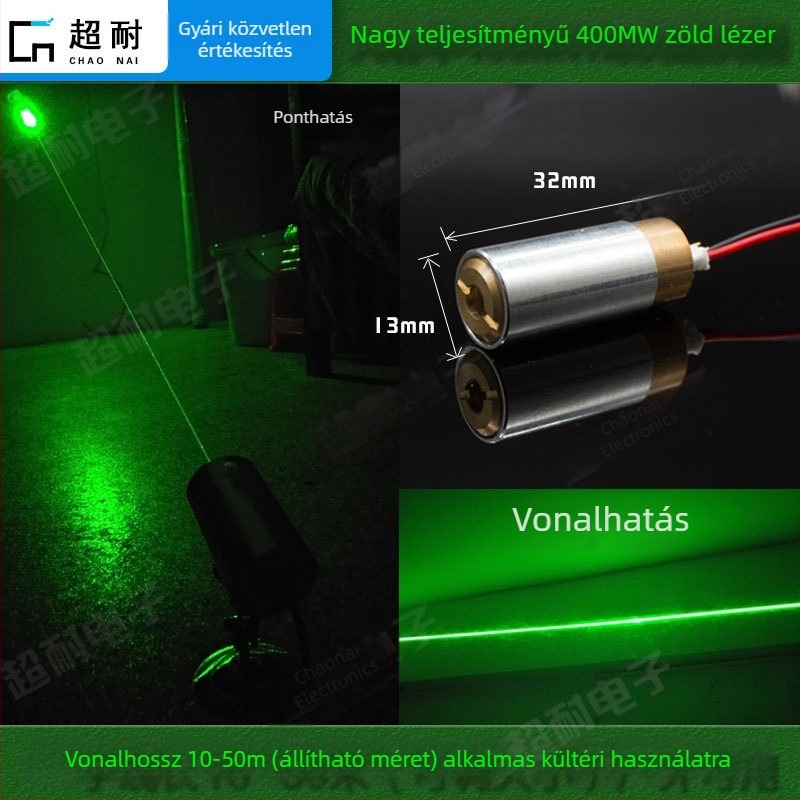 Magas teljesítményű zöld vonalas lézer 400 mW, állítható pontszerű sugárzó modul ipari pozicionáláshoz