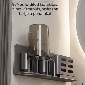Fali elektromos fogkefetartó gunmetal szürke, fúrás nélküli, fürdőszobai tároló