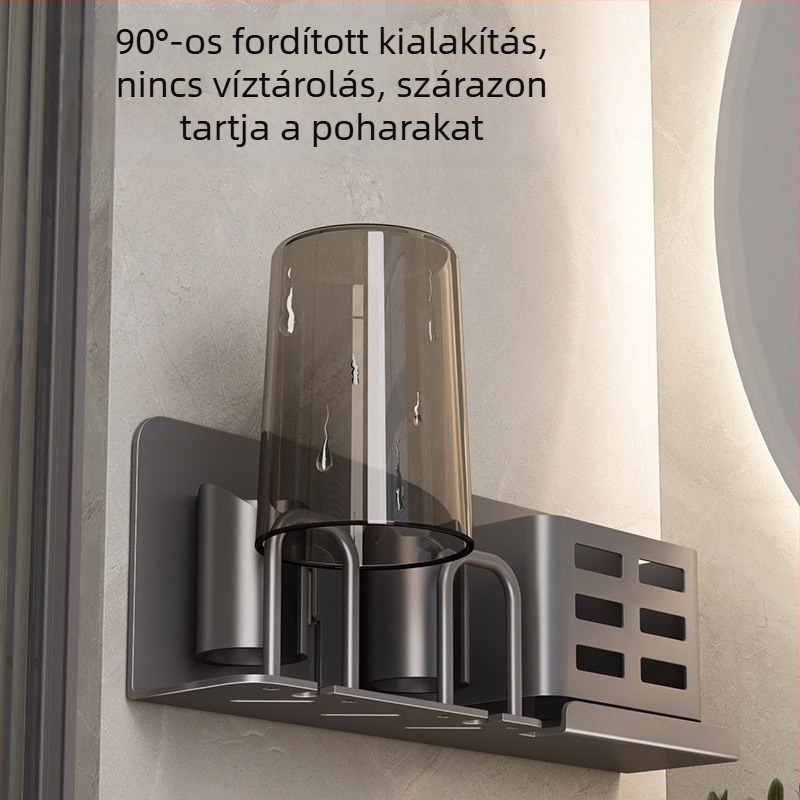 Fali elektromos fogkefetartó gunmetal szürke, fúrás nélküli, fürdőszobai tároló