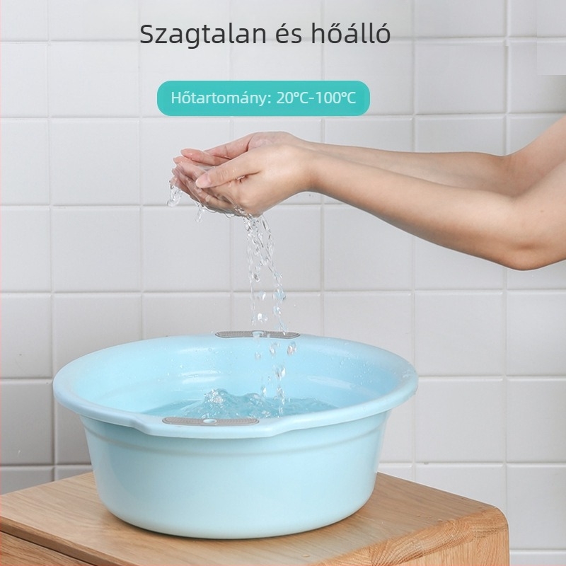 Nagy műanyag mosóedény otthoni használatra, vastagított kialakítással a ruhák, lábak, zöldségek és arc mosásához; alkalmas babáknak, diákoknak és kollégiumoknak.