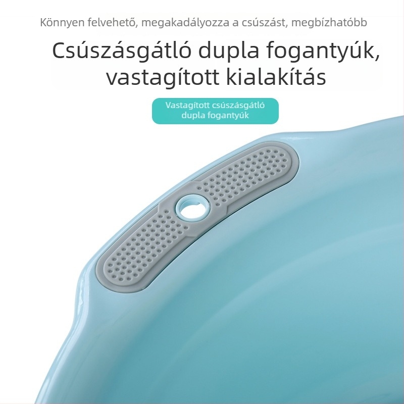 Nagy műanyag mosóedény otthoni használatra, vastagított kialakítással a ruhák, lábak, zöldségek és arc mosásához; alkalmas babáknak, diákoknak és kollégiumoknak.