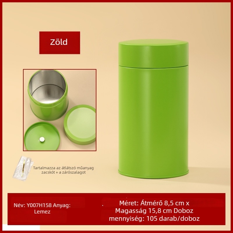 Kerek ónlemez teás doboz, zárt fém doboz, 125 g kapacitás, arany/piros, testreszabható