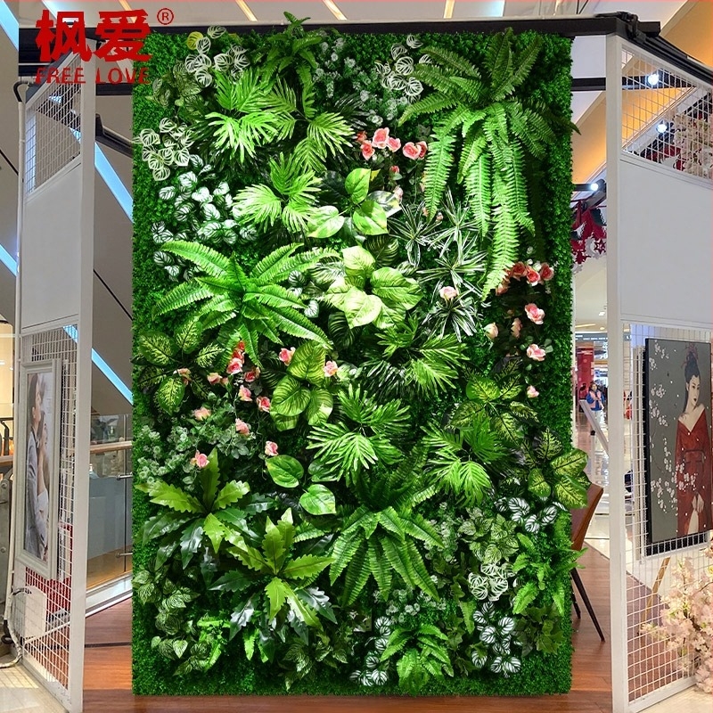 40×120 cm Mesterséges növényi fal, háromdimenziós élethű zöld növények és művirágok háttér dekorációhoz