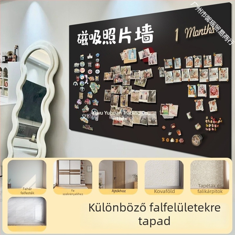 Keret nélküli, kétoldalas üveg mágneses falitábla fényképes falhoz, hűtőmágneses kijelző, krétatábla és fehér tábla dekoráció