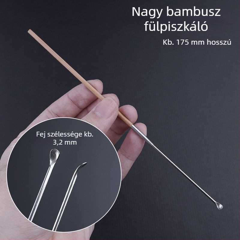 Professionális fültisztító eszközkészlet ultrafin fülkanállal, fülkaparóval, cerumen-horggal és fa nyéllel