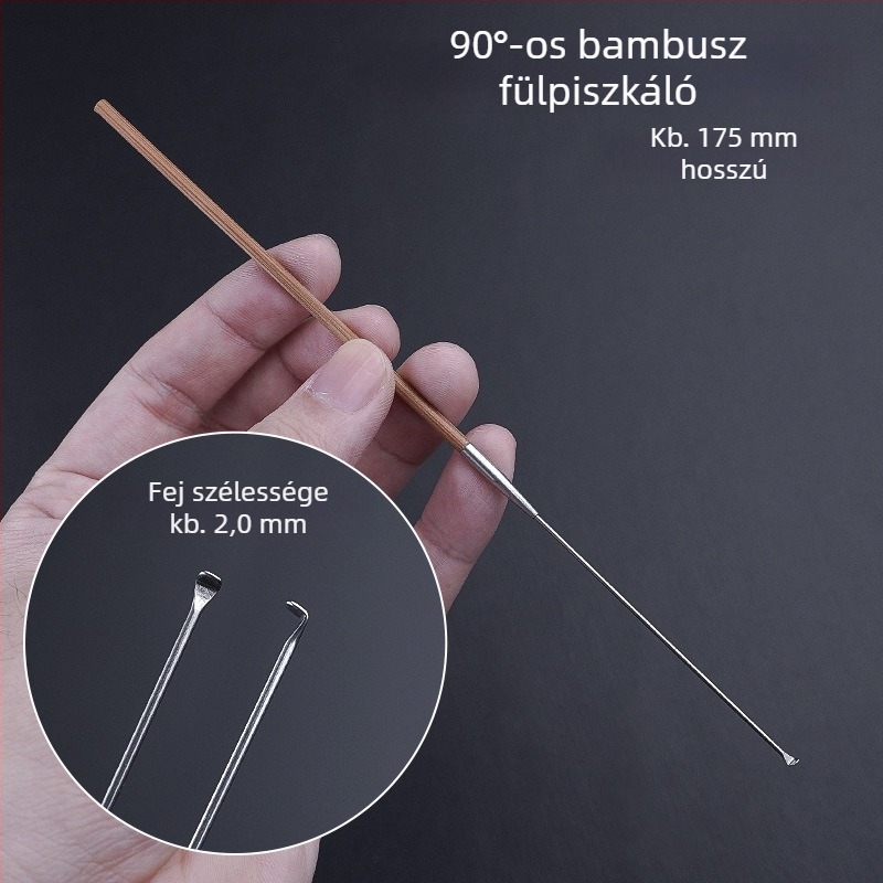Professionális fültisztító eszközkészlet ultrafin fülkanállal, fülkaparóval, cerumen-horggal és fa nyéllel