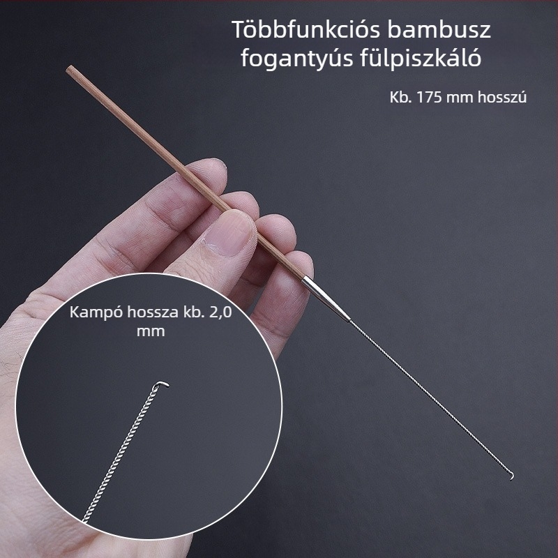 Professionális fültisztító eszközkészlet ultrafin fülkanállal, fülkaparóval, cerumen-horggal és fa nyéllel