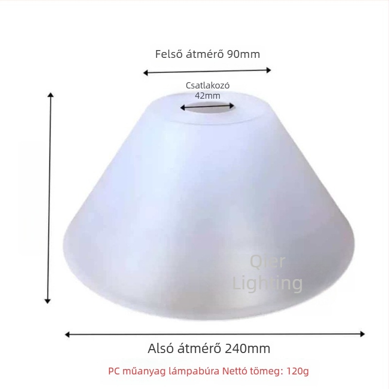 Akril lámpabúra, konikus, kerek, áttetsző burkolat, E27 foglalat, dekoratív állólámpa