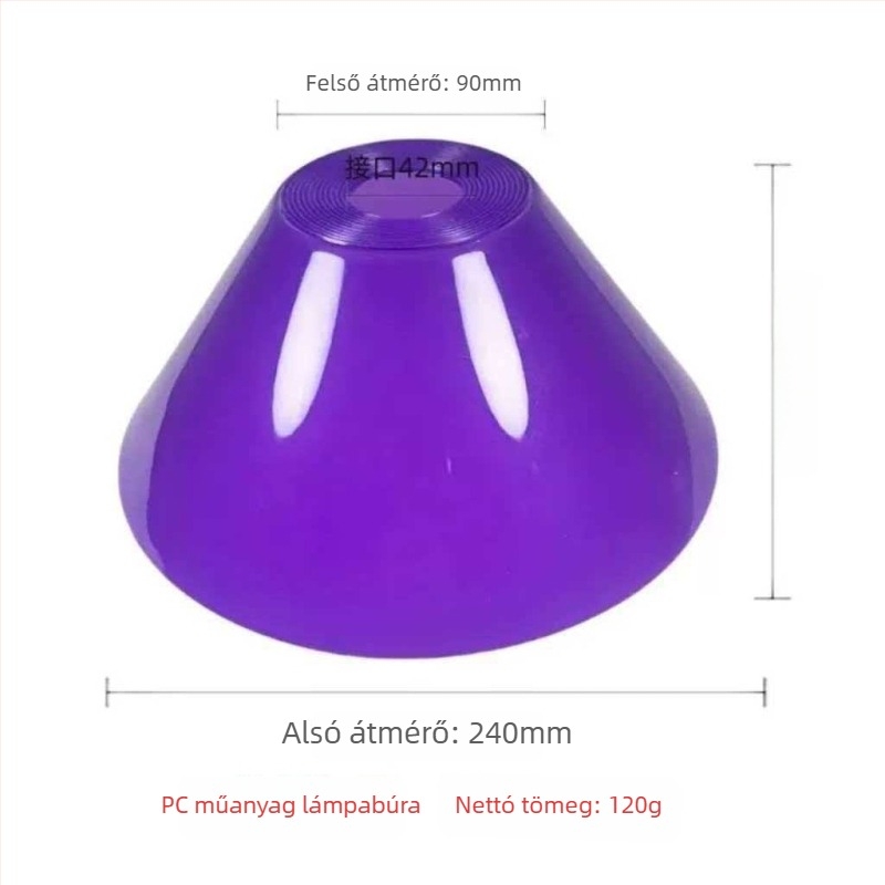 Akril lámpabúra, konikus, kerek, áttetsző burkolat, E27 foglalat, dekoratív állólámpa