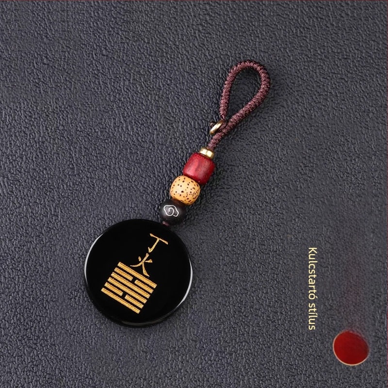 Gravírozott obsidián medál, víz elem energia talizmán