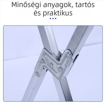 X-formájú, padlóra álló ruhaszárító, két rúddal, összecsukható beltéri és kültéri használatra.