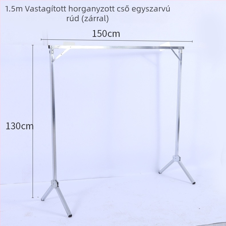 X-formájú, padlóra álló ruhaszárító, két rúddal, összecsukható beltéri és kültéri használatra.