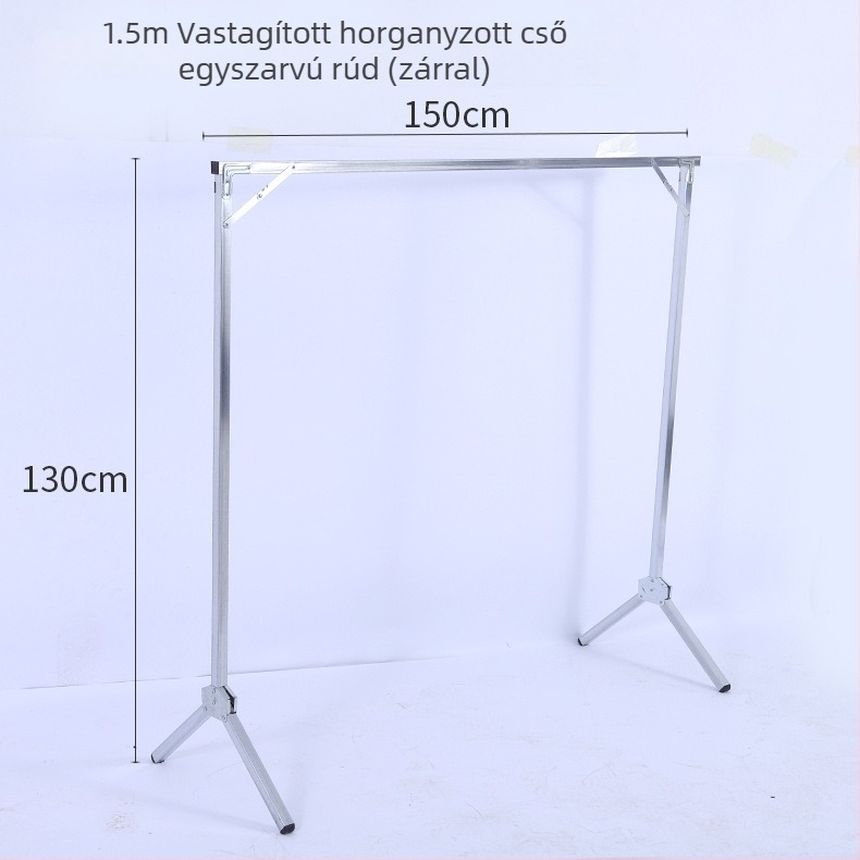 X-formájú, padlóra álló ruhaszárító, két rúddal, összecsukható beltéri és kültéri használatra.