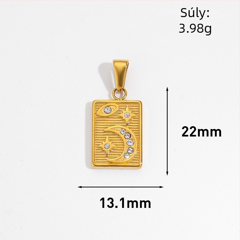 Rozsdamentes acél medál nap, hold, csillag és nyolcszögletű csillag geometrias mintával, 24K aranyozott bevonattal DIY ékszerekhez