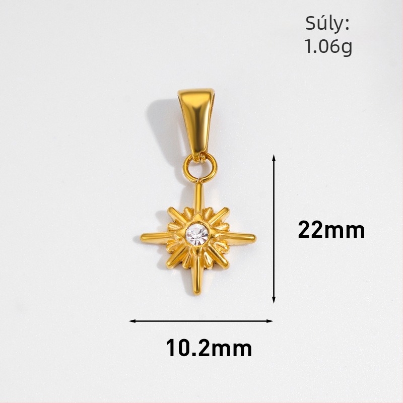 Rozsdamentes acél medál nap, hold, csillag és nyolcszögletű csillag geometrias mintával, 24K aranyozott bevonattal DIY ékszerekhez