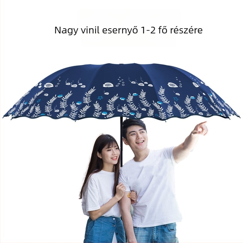 Nagy kétszemélyes nap- és esőernyő, összecsukható, fekete bevonattal, lányoknak