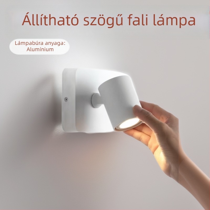 Skandináv falra szerelhető olvasólámpa az ágy mellett, minimalista dizájn, állítható szög, LED