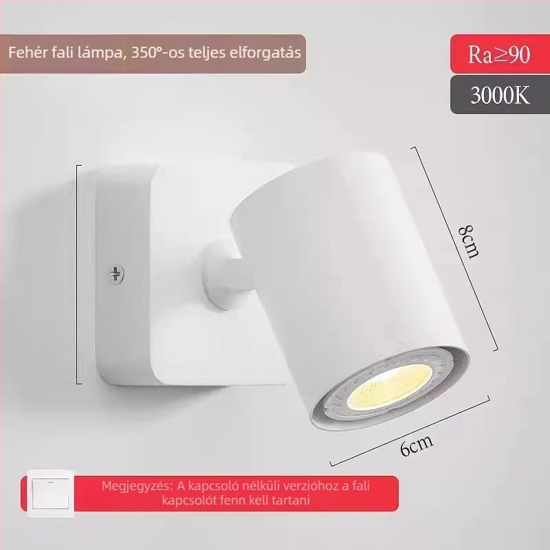 Skandináv falra szerelhető olvasólámpa az ágy mellett, minimalista dizájn, állítható szög, LED