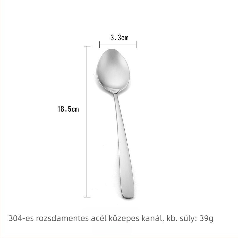 304 rozsdamentes acél étkészlet: nyugati stílusú steak kés és villa, koreai desszert- és kávékeverő kanál, hosszú nyelű kanalak