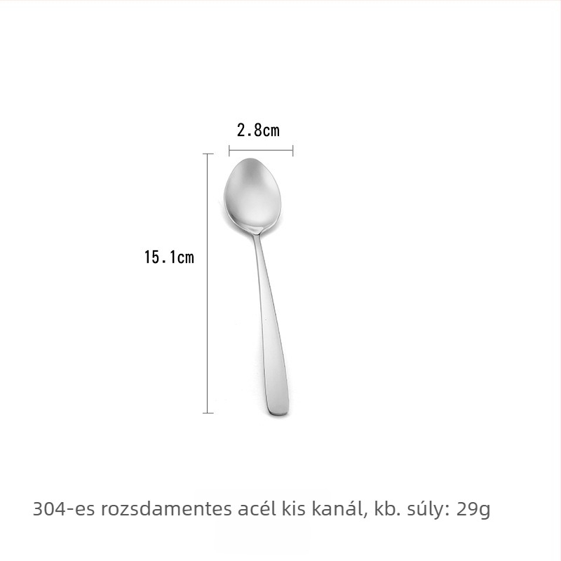 304 rozsdamentes acél étkészlet: nyugati stílusú steak kés és villa, koreai desszert- és kávékeverő kanál, hosszú nyelű kanalak