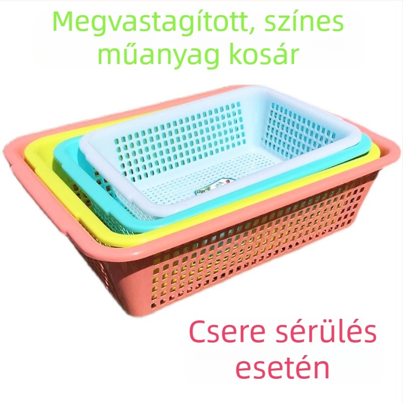 Négyszögletes műanyag konyhai kosár zöldségek mosására és lecsepegtetésére – nagy és kicsi, kék