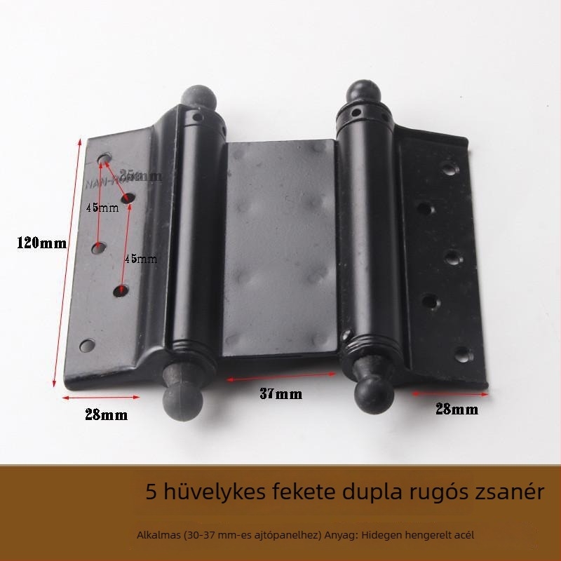 Rozsdamentes acélból készült, kétirányú ajtózsanér, önzáró, 180°-ban hajlítható, síklemez lotus mintával