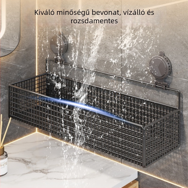 Fali szerelhető tároló – szívóhatású rögzítésű fürdőszobai kozmetikumok és törölközők rendezője