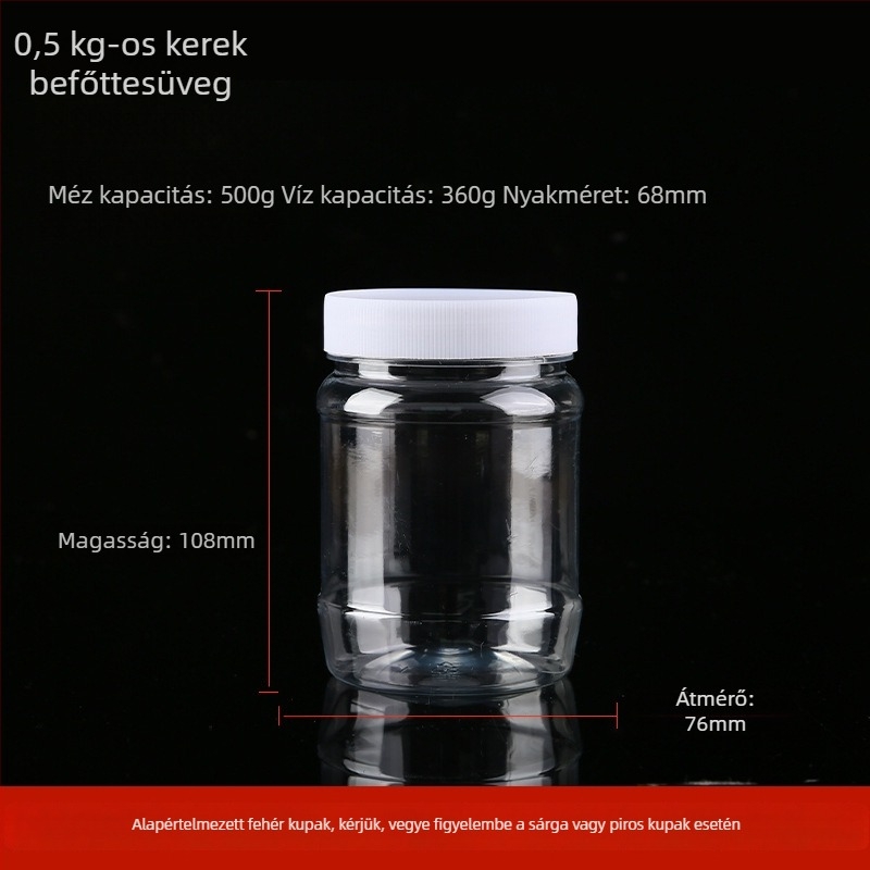 Átlátszó vastagított műanyag mézesüveg fedéllel, lezárt tartály, legfeljebb 300 ml