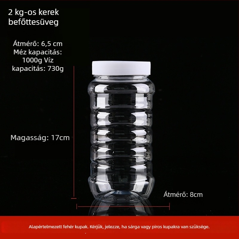 Átlátszó vastagított műanyag mézesüveg fedéllel, lezárt tartály, legfeljebb 300 ml