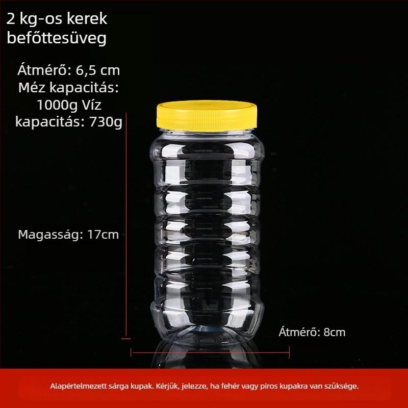 Átlátszó vastagított műanyag mézesüveg fedéllel, lezárt tartály, legfeljebb 300 ml