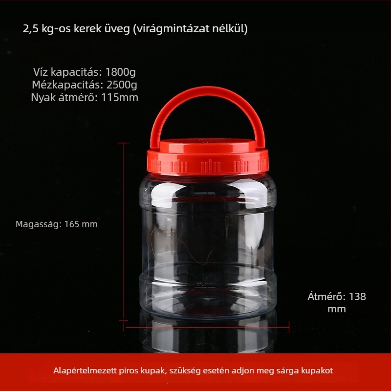 Átlátszó vastagított műanyag mézesüveg fedéllel, lezárt tartály, legfeljebb 300 ml