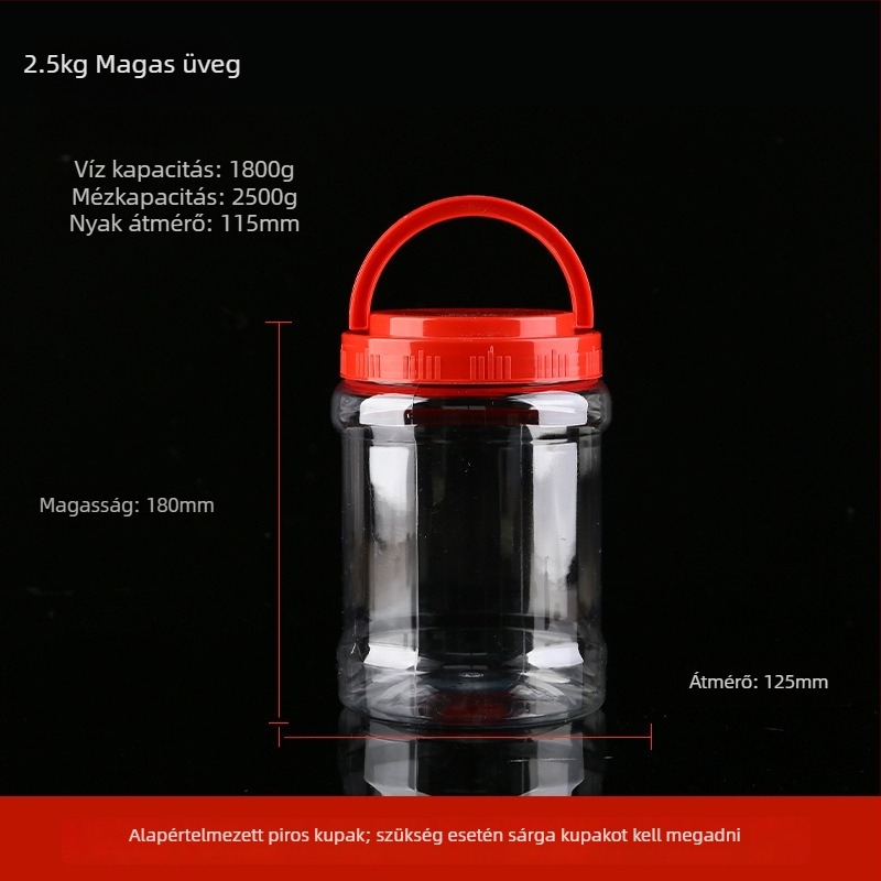 Átlátszó vastagított műanyag mézesüveg fedéllel, lezárt tartály, legfeljebb 300 ml
