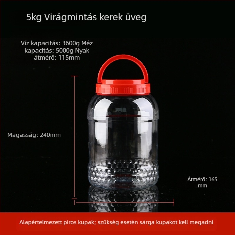 Átlátszó vastagított műanyag mézesüveg fedéllel, lezárt tartály, legfeljebb 300 ml
