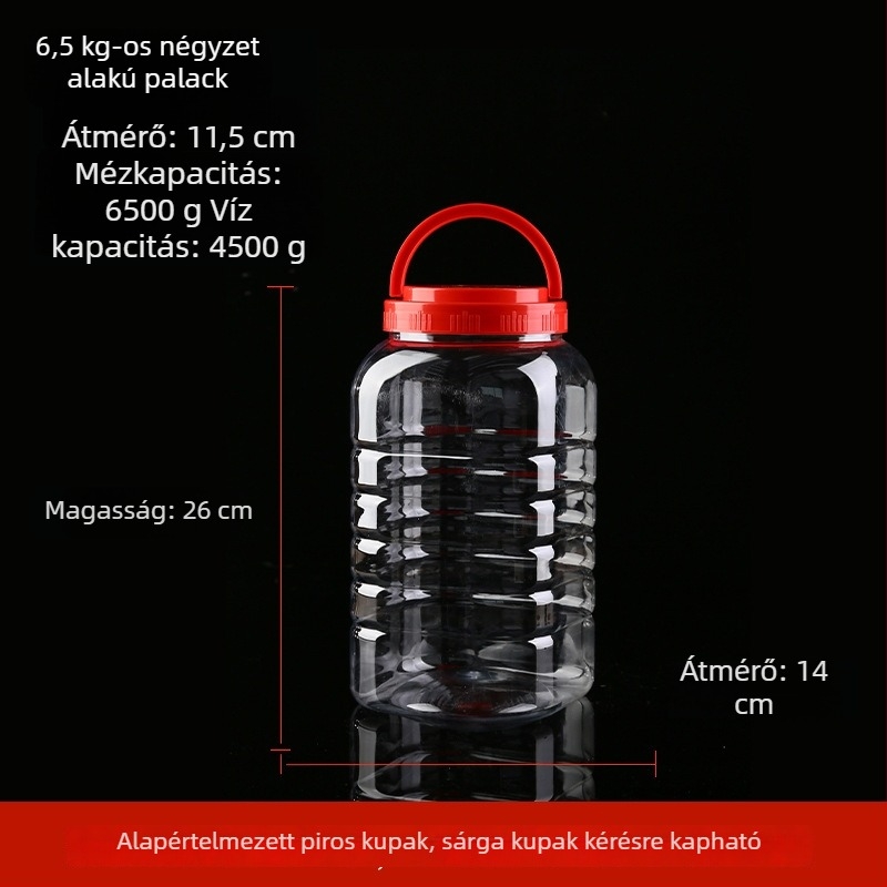 Átlátszó vastagított műanyag mézesüveg fedéllel, lezárt tartály, legfeljebb 300 ml