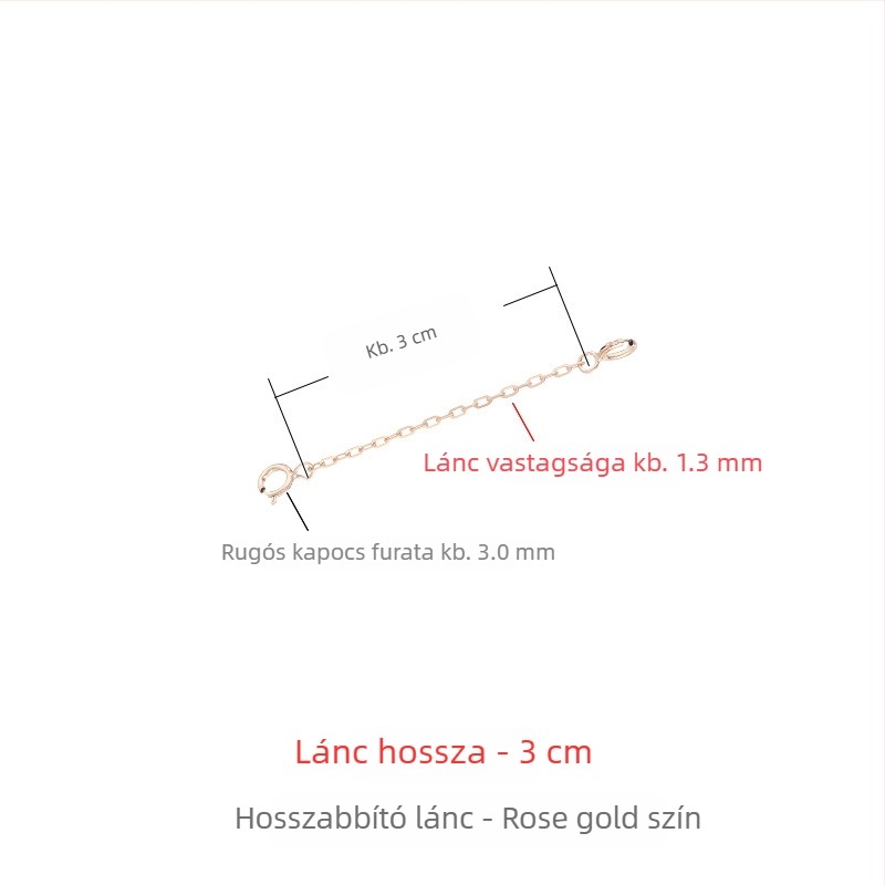 925-ös ezüst nyaklánc vastag hosszabbító lánccal, 18K aranyozás, rózsaarany tónus, állítható zár, medál hosszabbító lánc