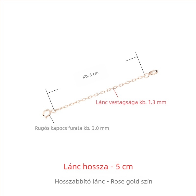 925-ös ezüst nyaklánc vastag hosszabbító lánccal, 18K aranyozás, rózsaarany tónus, állítható zár, medál hosszabbító lánc