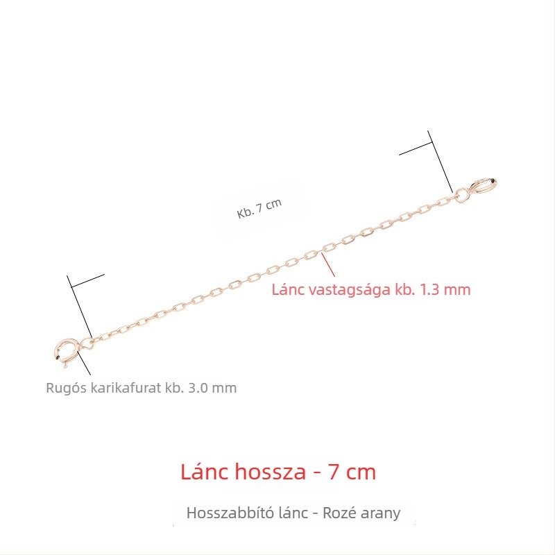 925-ös ezüst nyaklánc vastag hosszabbító lánccal, 18K aranyozás, rózsaarany tónus, állítható zár, medál hosszabbító lánc