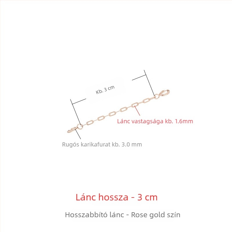 925-ös ezüst nyaklánc vastag hosszabbító lánccal, 18K aranyozás, rózsaarany tónus, állítható zár, medál hosszabbító lánc