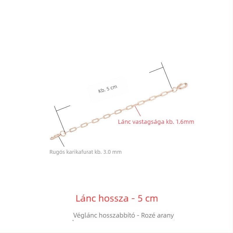 925-ös ezüst nyaklánc vastag hosszabbító lánccal, 18K aranyozás, rózsaarany tónus, állítható zár, medál hosszabbító lánc
