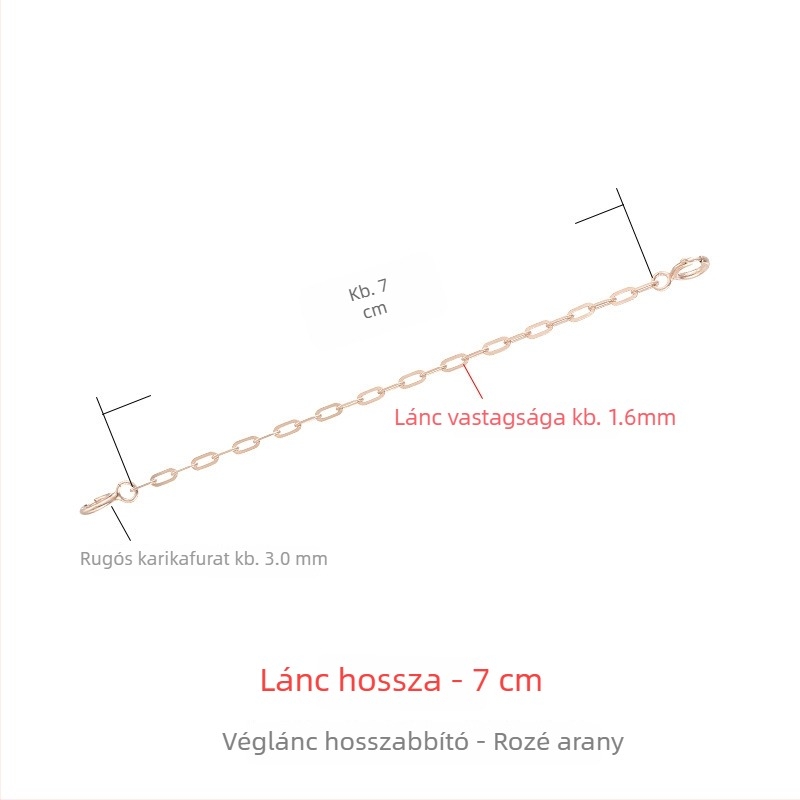 925-ös ezüst nyaklánc vastag hosszabbító lánccal, 18K aranyozás, rózsaarany tónus, állítható zár, medál hosszabbító lánc