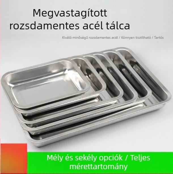 Rozsdamentes acélból készült vastag falú tálca, négyszögletes vagy téglalap alakú, grillhez, gőzöléshez és sütéshez; hal és gombóc tálalására.