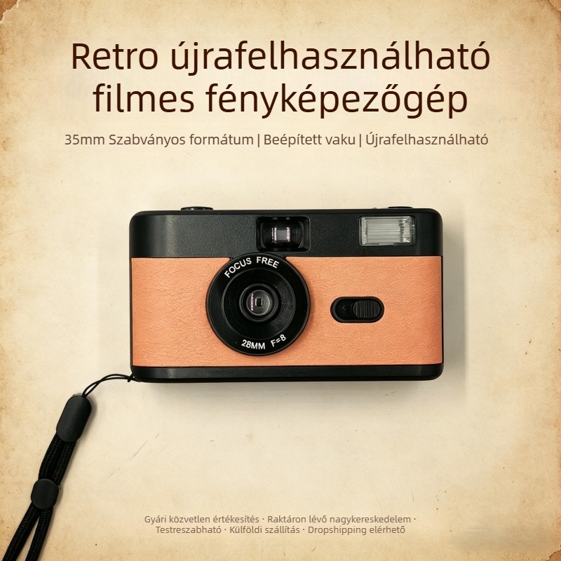 35mm pasztell színű filmkamera, teljesen manuális működés, fix objektív, retró dizájn