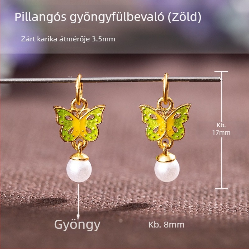 S925 ezüstből készült pillangó medálos karkötő, aranyozott zománc, kék zománc, olajcsepp minta, dupla fül, kettős réteg, DIY talizmán
