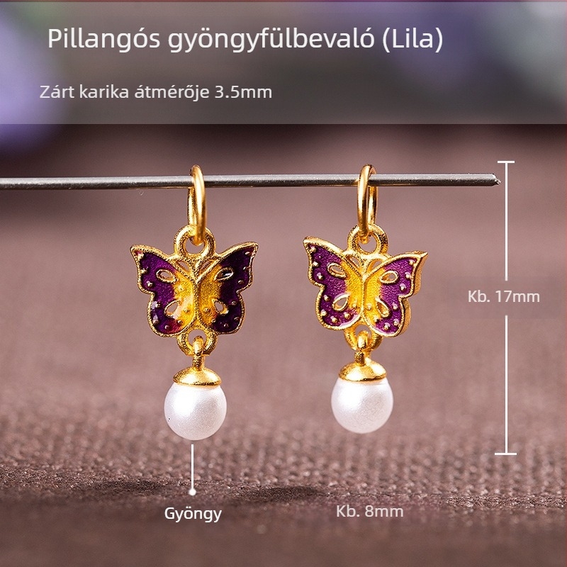 S925 ezüstből készült pillangó medálos karkötő, aranyozott zománc, kék zománc, olajcsepp minta, dupla fül, kettős réteg, DIY talizmán