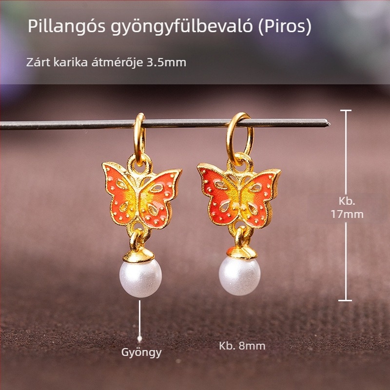 S925 ezüstből készült pillangó medálos karkötő, aranyozott zománc, kék zománc, olajcsepp minta, dupla fül, kettős réteg, DIY talizmán