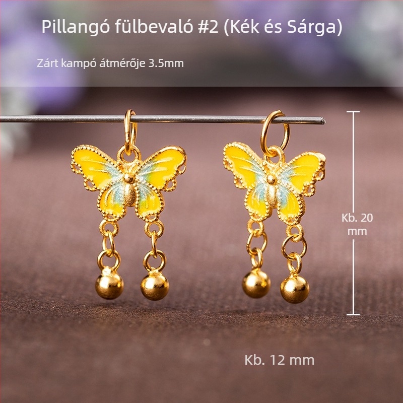 S925 ezüstből készült pillangó medálos karkötő, aranyozott zománc, kék zománc, olajcsepp minta, dupla fül, kettős réteg, DIY talizmán